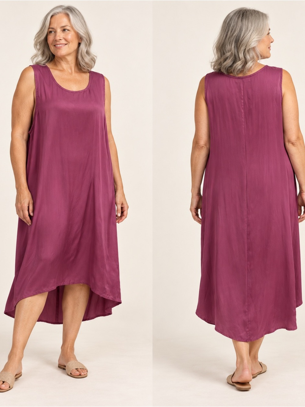 Bryn Walker 100% Silk Sleeveless High Low Dress Berry Pink Size XL NEW